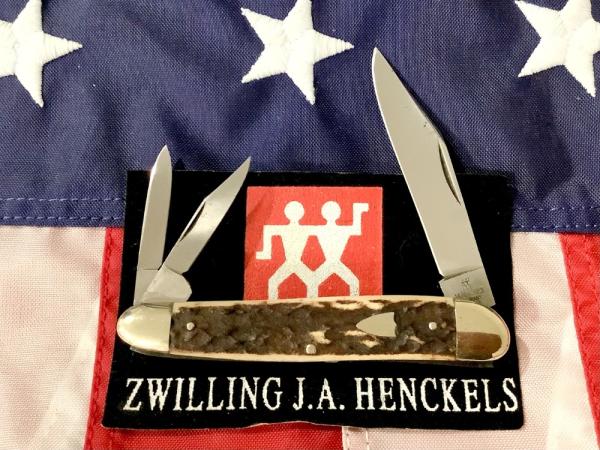 J A Henckels 3 Blade Whittler Pocket Knife w/ Fantastic Stag Handles! NOS & M/NM J A Henckels 3 Blade Whittler Pocket Knife w/ Fantastic Stag Handles! NOS & M/NM
