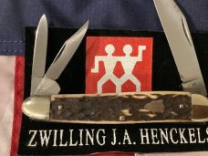 J A Henckels 3 Blade Whittler Pocket Knife w/ Fantastic Stag Handles! NOS & M/NM
