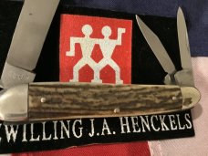 J A Henckels 3 Blade Whittler Pocket Knife w/ Fantastic Stag Handles! NOS & M/NM