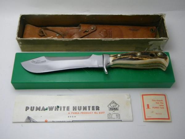 Puma Germany Stag 6377 White Hunter Fixed Blade Sheath Knife in Box c.1967