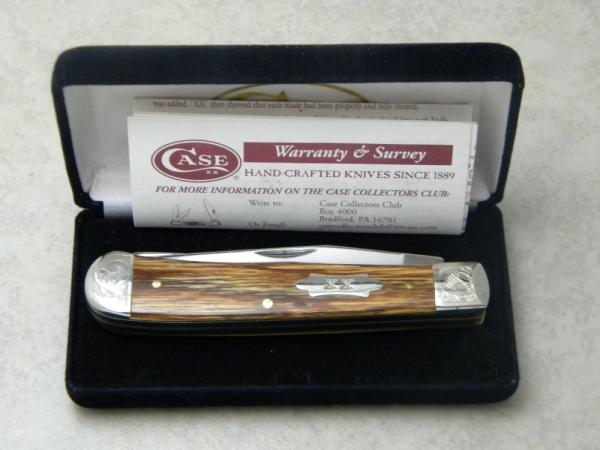 Case XX USA 2008 Oak Wood 7254 Scrolled Bolsters Trapper Knife in Box