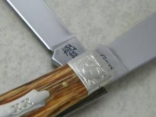 Case XX USA 2008 Oak Wood 7254 Scrolled Bolsters Trapper Knife in Box