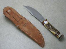 Marbles Gladstone Mich USA Stag Model 50 Woodcraft Fixed Blade Sheath Knife c.1990's