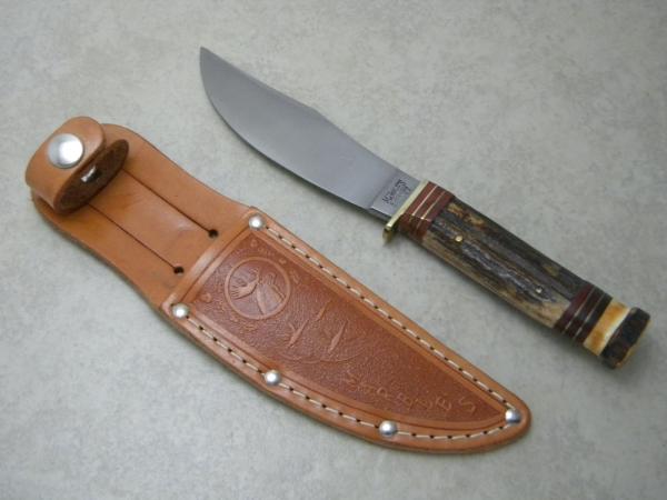 Marbles Gladstone Mich USA Stag Model 50 Woodcraft Fixed Blade Sheath Knife c.1990's