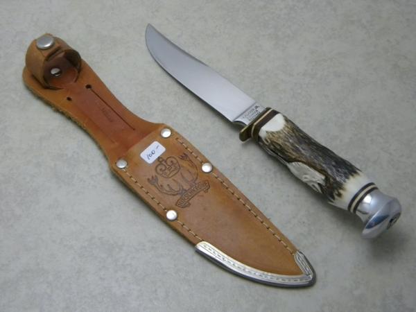 FR. Plucker Jr. Solingen Rostfrei Carved Stag Fixed Blade Sheath Knife