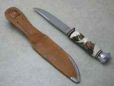 FR. Plucker Jr. Solingen Rostfrei Carved Stag Fixed Blade Sheath Knife