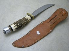 E.C. Solingen Germany Alaskan Trapper Stag Fixed Blade Sheath Knife