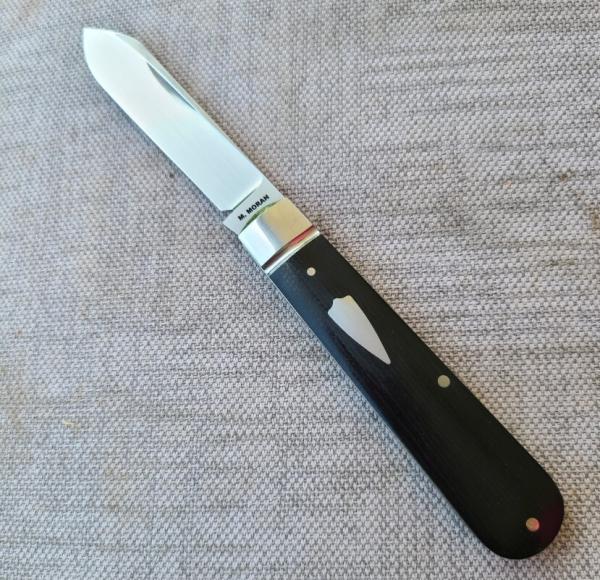 Mike Moran Straight Spear Jack..Black Canvas MIcarta..CPM-154...3.7"..coa,.pouch..fluted.. #166 Mike Moran Straight Spear Jack..Black Canvas MIcarta..CPM-154...3.7"..coa,.pouch..fluted.. #166
