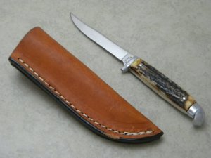 Queen Cut. Co. Titusville PA Stag Bird & Trout Fixed Blade Sheath Knife