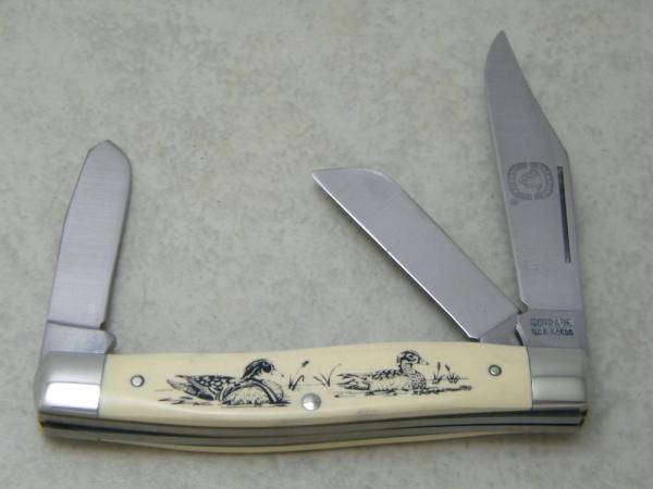 Schrade USA SC505 Scrimshaw Stockman Knife Wood Ducks 1989