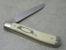 Schrade USA SC503 Scrimshaw Linerlock Slimline Trapper Farmers Jack Knife - Trout 1982