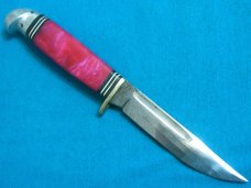 CUSTOM HANDLE WESTERN BOULDER COLO USA P48 PINK BIRD TROUT SKINNING HUNTING FIXED BLADE KNIFE KNIVES