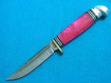 CUSTOM HANDLE WESTERN BOULDER COLO USA P48 PINK BIRD TROUT SKINNING HUNTING FIXED BLADE KNIFE KNIVES