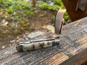 RIAAN RAS CUSTOM RAM'S HORN BULLET END JACK ONE ARM MAN'S KNIFE CPM 154 STEEL *AMAZING*