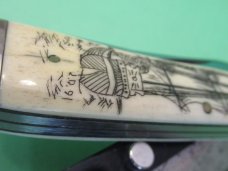 Queen White Bone Trapper with Scrimshaw Sence of a Tall Ship