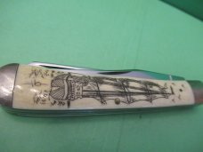 Queen White Bone Trapper with Scrimshaw Sence of a Tall Ship