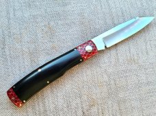 K'roo Native..Red Ctec Bolsters&Caps..Black Linen Micarta scales...Rwl34...Ace of Spades Shield..4" 