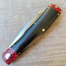K'roo Native..Red Ctec Bolsters&Caps..Black Linen Micarta scales...Rwl34...Ace of Spades Shield..4" 