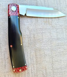 K'roo Native..Red Ctec Bolsters&Caps..Black Linen Micarta scales...Rwl34...Ace of Spades Shield..4" 