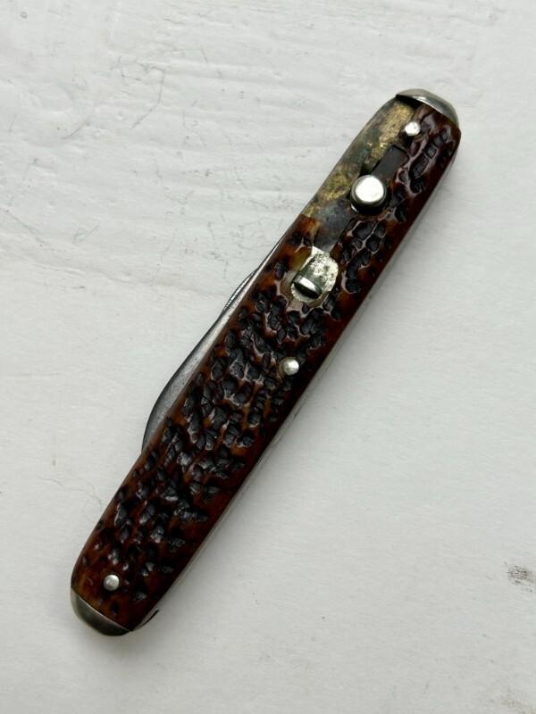 E. Weck & Son NY USA 3-3/8" Jigged Bone Double w/Tip Bolsters 1910-1925 RARE File Pen Blade REPAIR E. Weck & Son NY USA 3-3/8" Jigged Bone Double w/Tip Bolsters 1910-1925 RARE File Pen Blade REPAIR