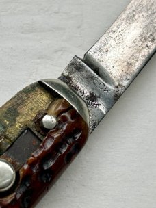 E. Weck & Son NY USA 3-3/8" Jigged Bone Double w/Tip Bolsters 1910-1925 RARE File Pen Blade REPAIR