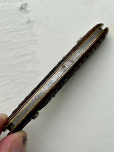 E. Weck & Son NY USA 3-3/8" Jigged Bone Double w/Tip Bolsters 1910-1925 RARE File Pen Blade REPAIR