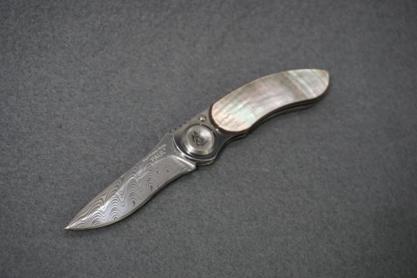 + RARE LONE WOLF PAUL PRESTO KNIFE LIMITED EDITION DAMASCUS BLADE / MOTHER OF PEARL HANDLE SCALES+