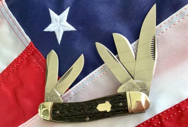 Bulldog Brand 5 Blade Knife w/ Green Bone Handles -NOS & NM Bulldog Brand 5 Blade Knife w/ Green Bone Handles -NOS & NM