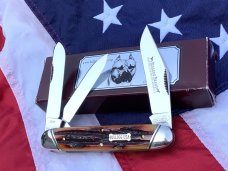 2009 Bulldog Brand USA (Great Eastern SFO)  Large Whittler w/ Great Amber Carved Bone Stag Handles