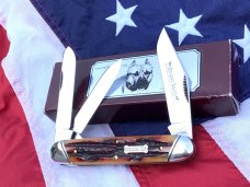 2009 Bulldog Brand USA (Great Eastern SFO)  Large Whittler w/ Great Amber Carved Bone Stag Handles