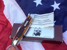 2009 Bulldog Brand USA (Great Eastern SFO)  Large Whittler w/ Great Amber Carved Bone Stag Handles
