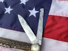 Large J A Henckels 2 Blade Multi Blade/Tool Knife w Great Stag Handles & Twin Men tang stamp