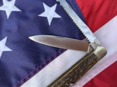 Large J A Henckels 2 Blade Multi Blade/Tool Knife w Great Stag Handles & Twin Men tang stamp