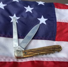 Large J A Henckels 2 Blade Multi Blade/Tool Knife w Great Stag Handles & Twin Men tang stamp