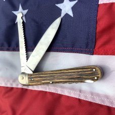 Large J A Henckels 2 Blade Multi Blade/Tool Knife w Great Stag Handles & Twin Men tang stamp