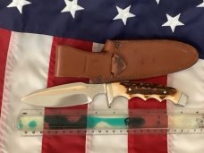 Vintage J A Henckels Safari Skinning / Hunting / Camping knife w/ Orig Sheath & Great STAG Handles!