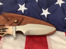 Vintage J A Henckels Safari Skinning / Hunting / Camping knife w/ Orig Sheath & Great STAG Handles!