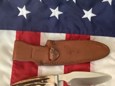 Vintage J A Henckels Safari Skinning / Hunting / Camping knife w/ Orig Sheath & Great STAG Handles!