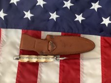 Vintage J A Henckels Safari Skinning / Hunting / Camping knife w/ Orig Sheath & Great STAG Handles!
