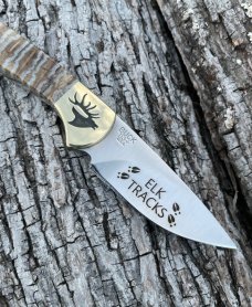 BUCK 113 ** YELLOWHORSE CUSTOM MAMMOTH TOOTH ELK TRACKS FIXED BLADE