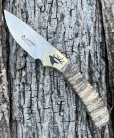 BUCK 113 ** YELLOWHORSE CUSTOM MAMMOTH TOOTH ELK TRACKS FIXED BLADE