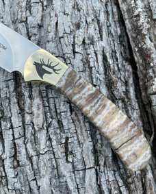 BUCK 113 ** YELLOWHORSE CUSTOM MAMMOTH TOOTH ELK TRACKS FIXED BLADE