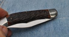 ROMO (Rosenbaum^Mogul) 2 Blade Folding Hunter Japan Early 60's Mint Jigged Bone
