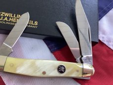 J A Henckels Stockman Pocket Knife w/ Buffalo Horn Handles +Pouch, COA & Hard Box -NOS