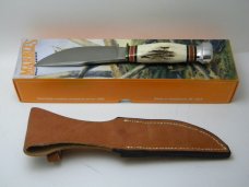 Marbles Gladstone MI USA Stag/Aluminum Woodcraft Fixed Blade Sheath Knife in Box c.1990's