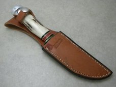 Marbles Gladstone MI USA Stag/Aluminum Woodcraft Fixed Blade Sheath Knife in Box c.1990's