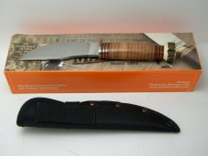 Marbles USA Stacked Leather/Stag Woodcraft Fixed Blade Sheath Knife in Box c.2000's