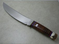 Scagel Handmade Stacked Leather/Stag Fixed Blade Sheath Knife in Box c.1993