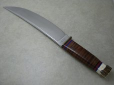 Scagel Handmade Stacked Leather/Stag Fixed Blade Sheath Knife in Box c.1993