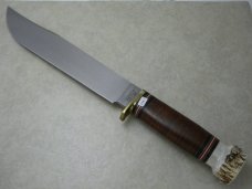 Marbles USA Stacked Leather/Stag Trailmaker Fixed Blade Sheath Knife in Box c.1990's